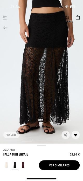 Falda midi de encaje negro