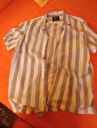 Camisa Resort Hawaii Rayas Beige/Gris Talla L