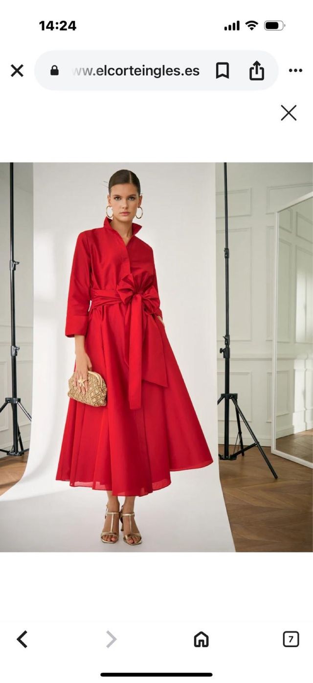 Vestido rojo manga francesa El Corte Inglés