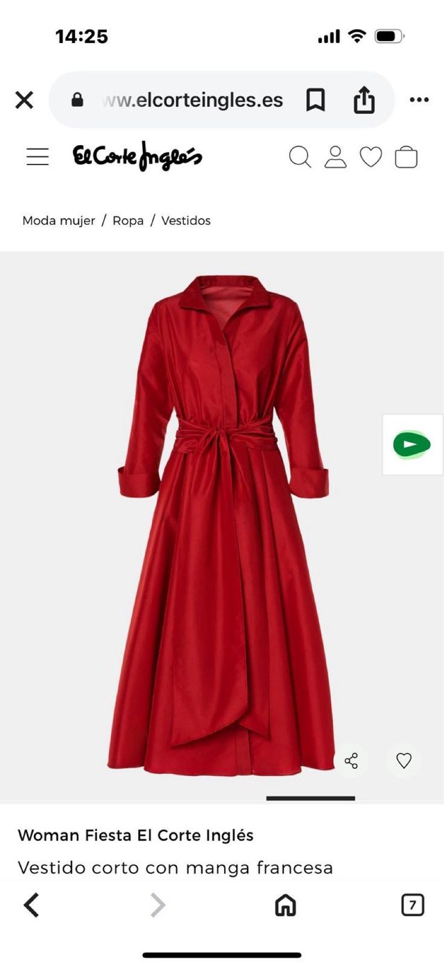 Vestido rojo manga francesa El Corte Inglés