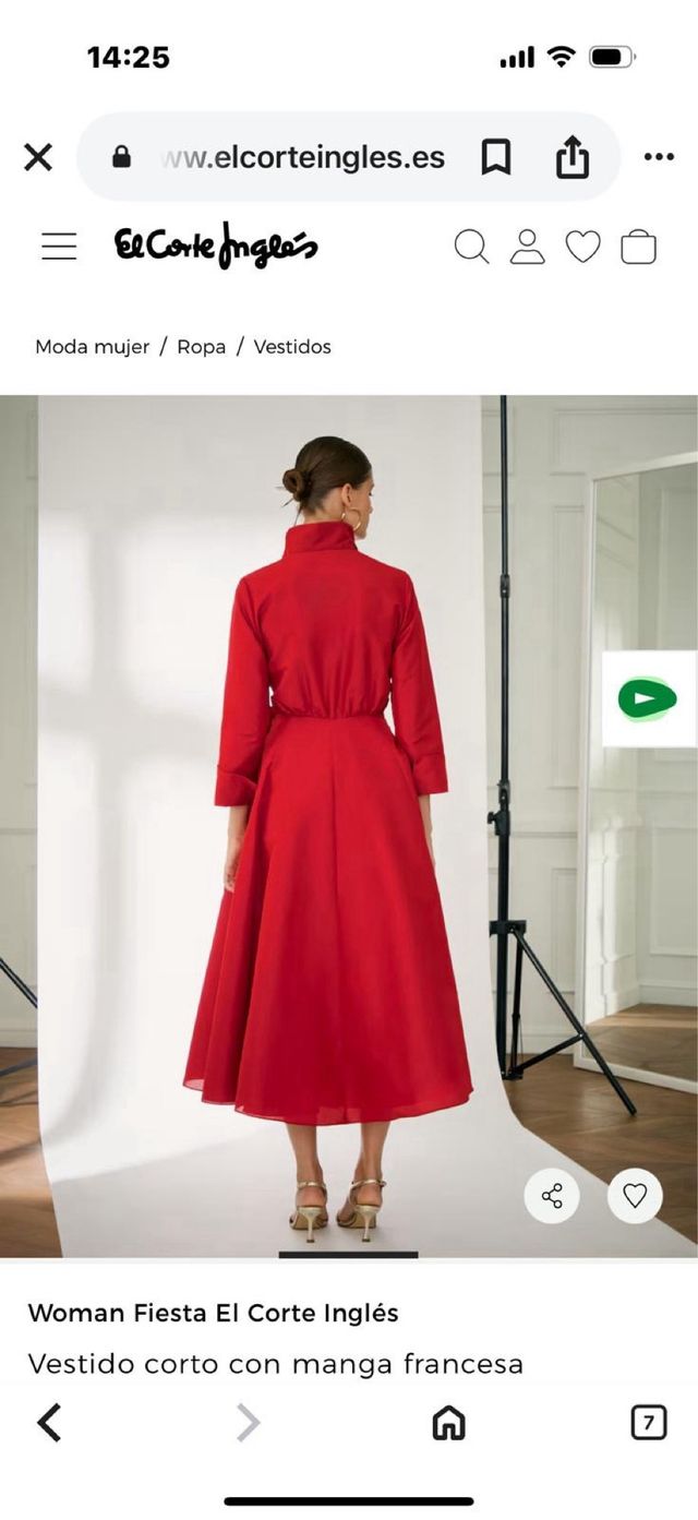 Vestido rojo manga francesa El Corte Inglés