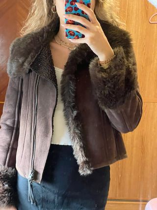 Chaqueta Biker Zara Suede Marrón Talla s