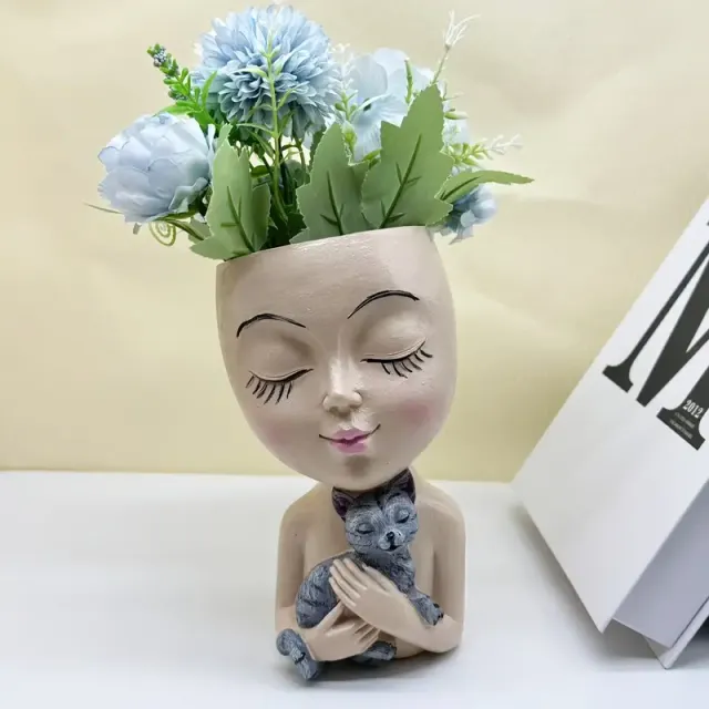 Macetero gato gris + regalo