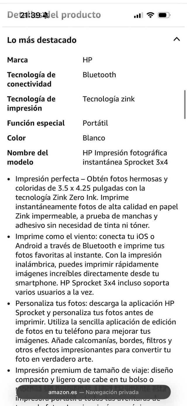 Impresora HP Sprocket Instantánea
