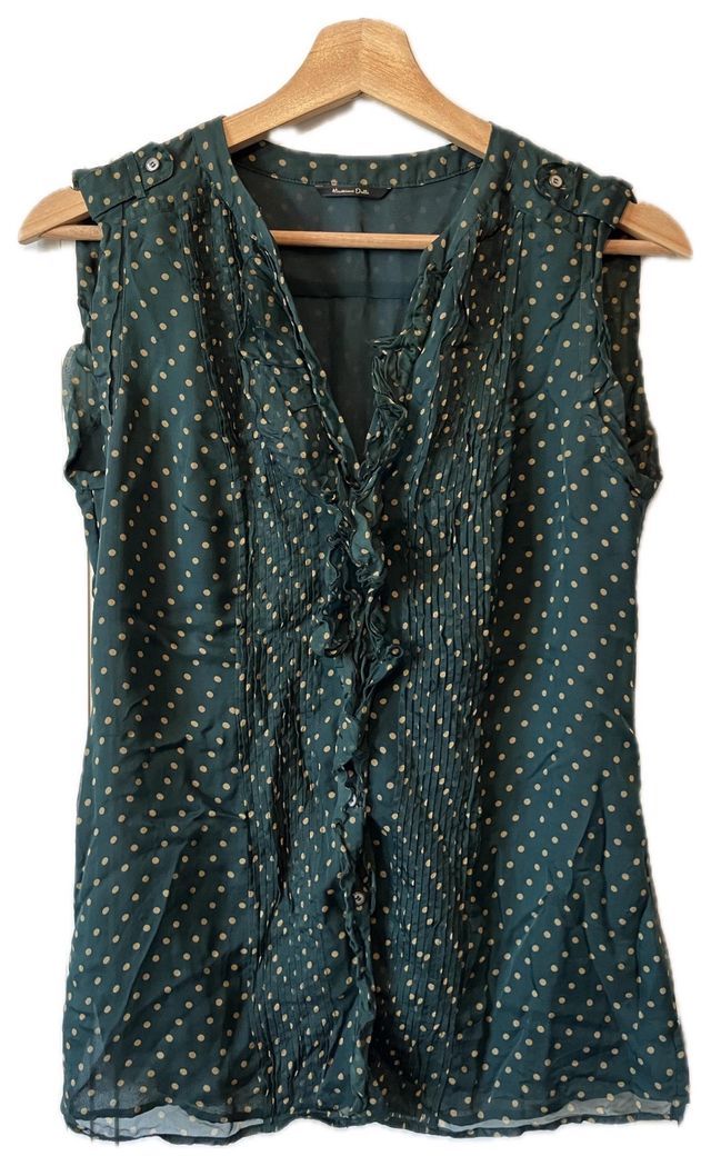Blusa Massimo Dutti Seda Verde Botella Lunares