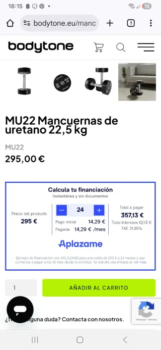 Mancuernas Bodytone 22.5 kg (49.5 lb)