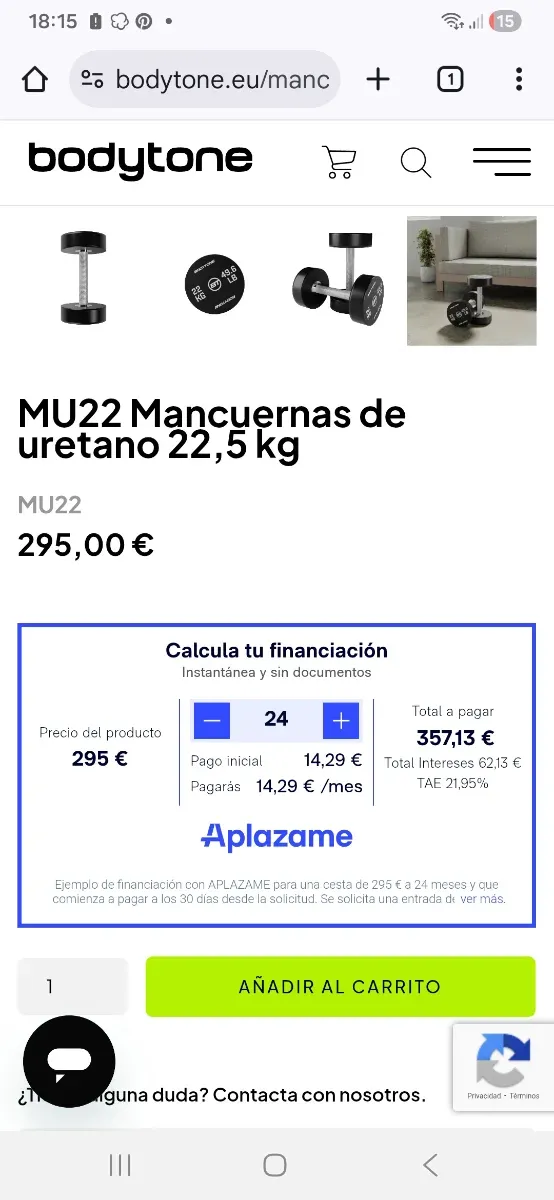Mancuernas Bodytone 22.5 kg (49.5 lb)