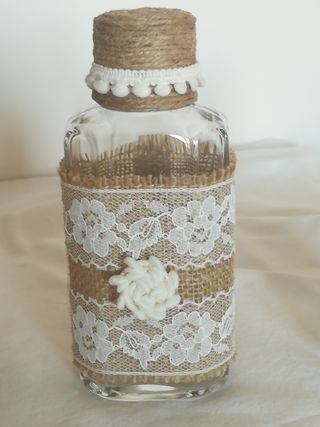 Set 3 vasetti vetro, decorativi juta e pizzo