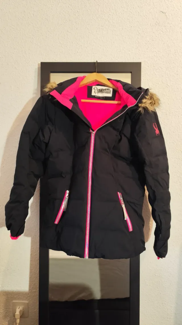 Chaqueta de esquí Spyder negra y fucsia, talla 16