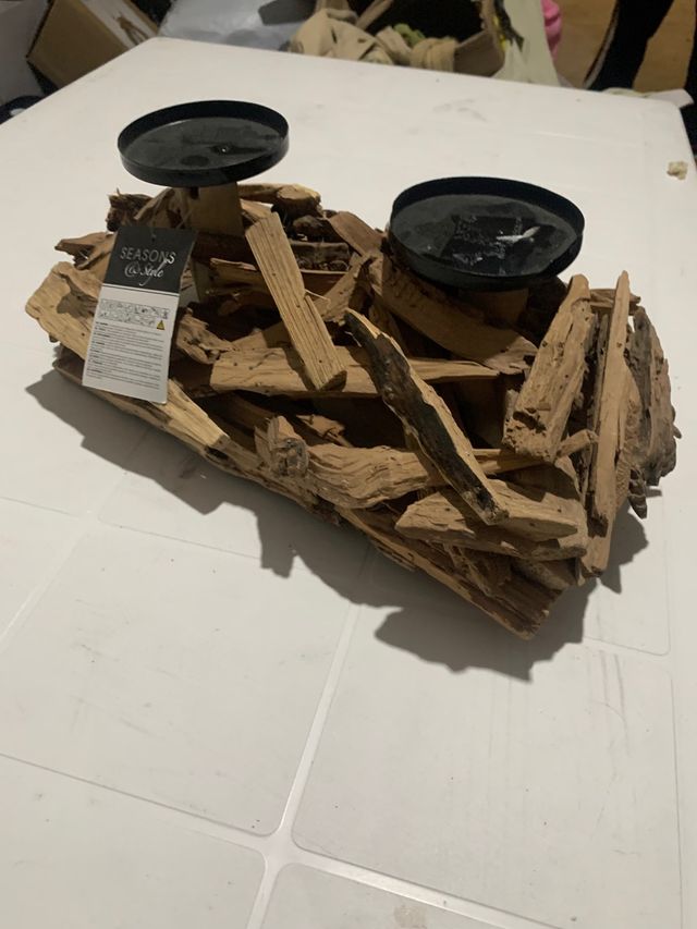 Portacandele in legno e metallo