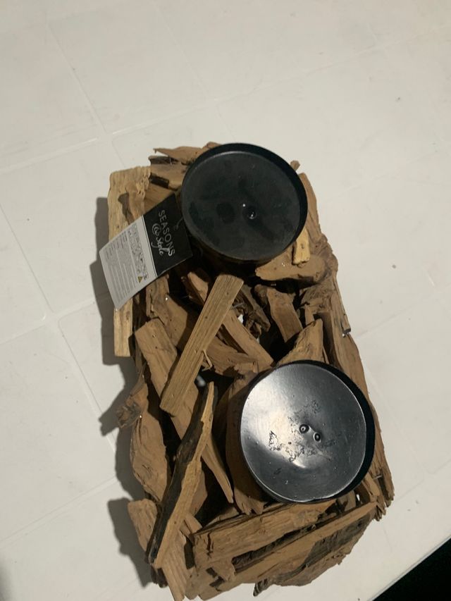 Portacandele in legno e metallo