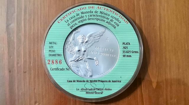 Onza de Plata México 2000 Certificado Autenticidad