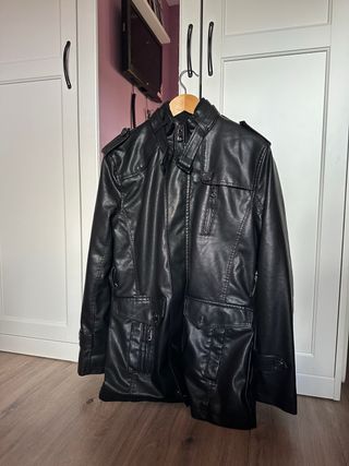 Chaqueta Cuero Sintético Negra Hombre XL
