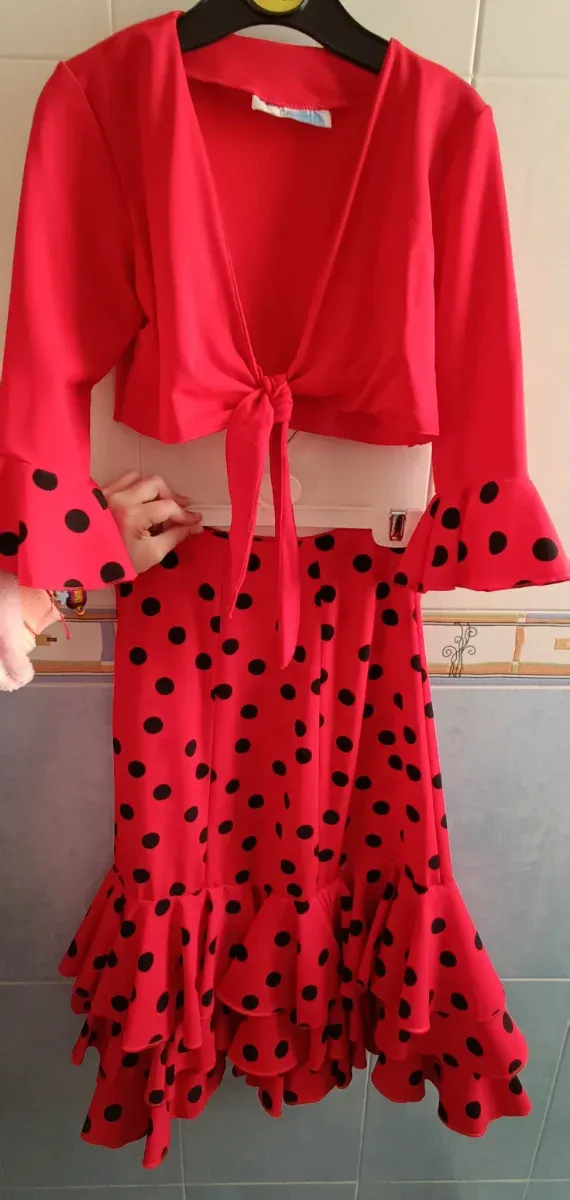 Conjunto Flamenco Niña Rojo Lunares 4-5 Años