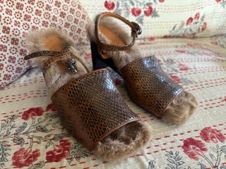 Sandalias Clergerie Piel Serpiente y Pelo