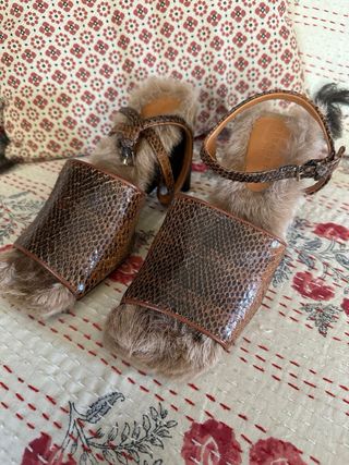 Sandalias Clergerie Piel Serpiente y Pelo