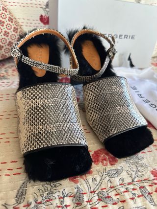 Sandalias Clergerie Piel Serpiente y Pelo