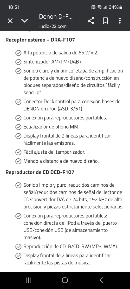 Equipo Hifi Denon DCD-F107 y DRA-F107 DAB