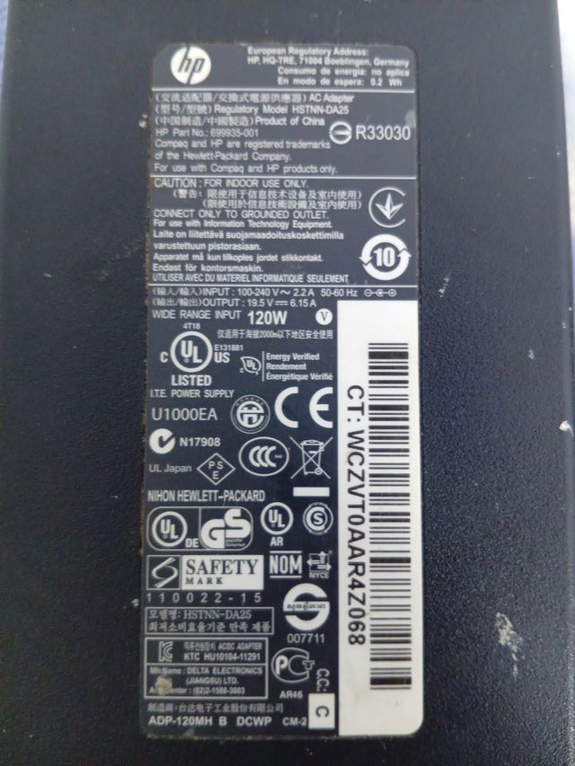Cargador HP 120W para portátil y ordenador de mesa