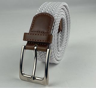 Cinturón elástico trenzado blanco y marrón