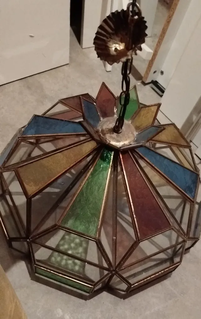 Lámpara colgante cristal+metal multicolor, vintage