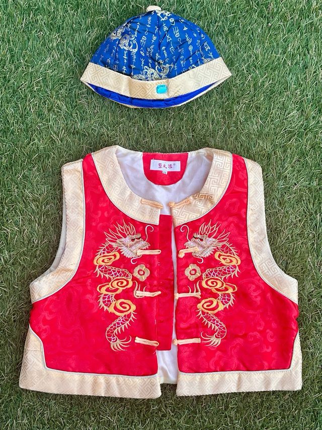 Disfraz niño de chino azul y rojo