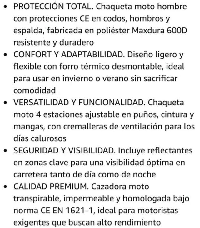 Chaqueta de moto para hombre talla XL. s