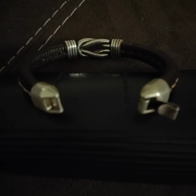 Pulsera Cuero Nudo Plata Hombre