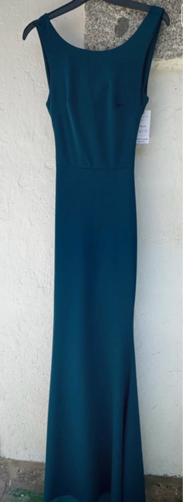 Vestido fiesta largo lazo verde azulado