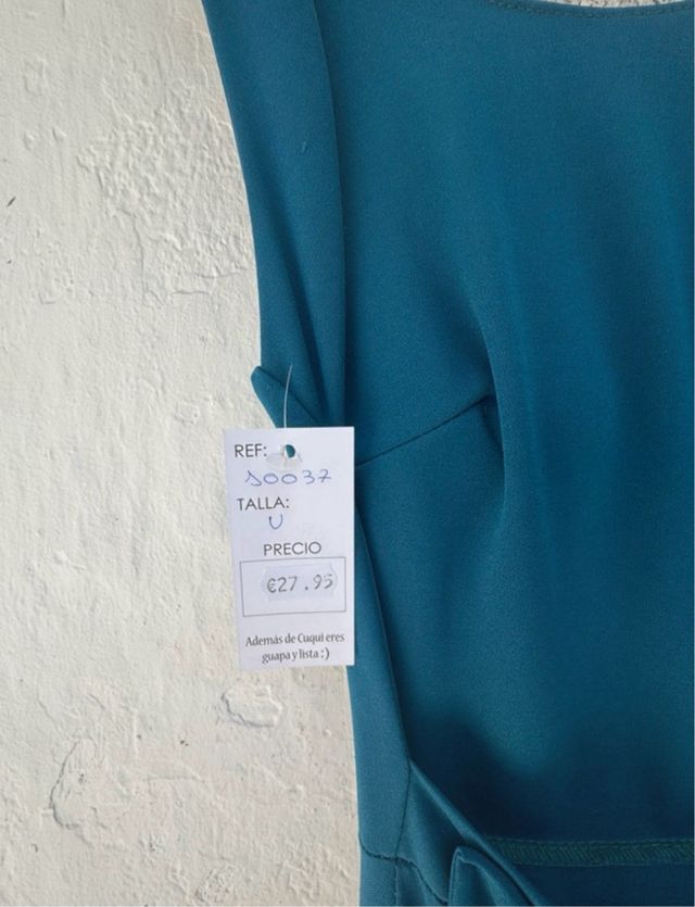 Vestido fiesta largo lazo verde azulado