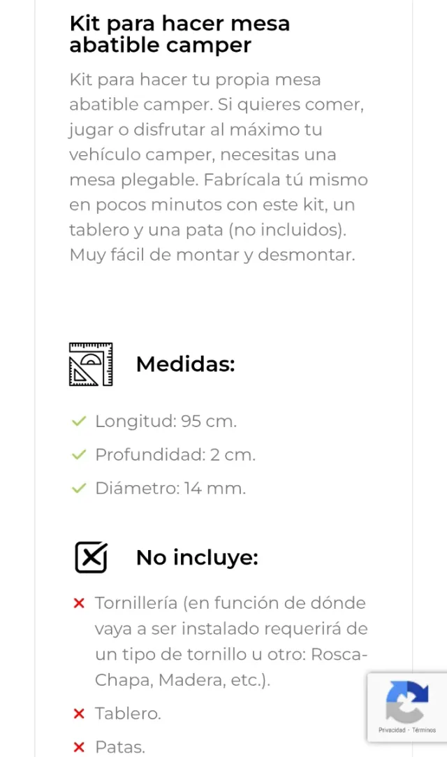 Kit mesa abatible y extensible camper