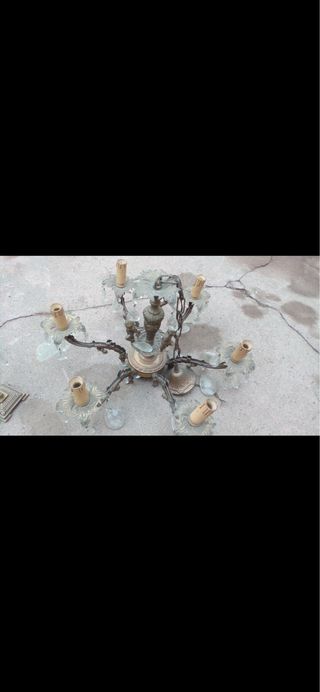 Lampadario antico acciaio cromato vetro