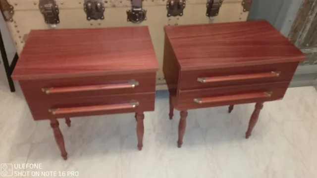 2 Mesitas Noche Vintage Madera y Metal