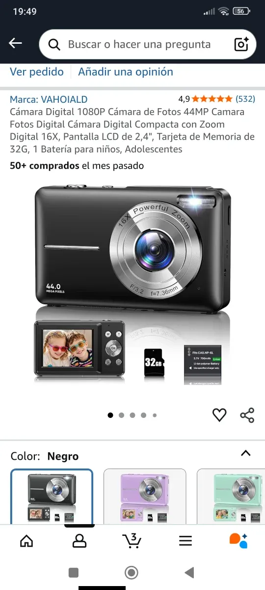 Cámara digital compacta negra