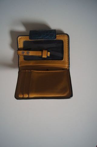 Porta Cartões Zebra, Couro Caramelo e Azul