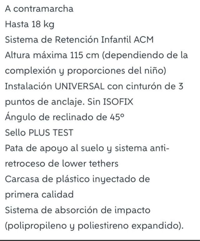 Silla coche bebé UNO contramarcha