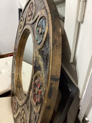 Espejo Redondo Madera Maciza Tallada