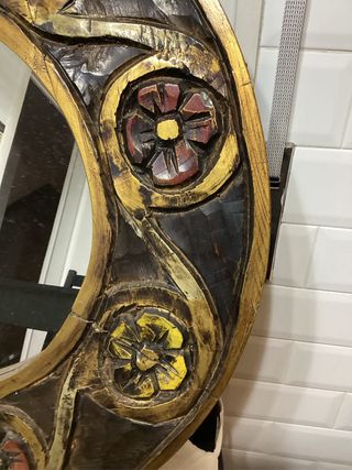 Espejo Redondo Madera Maciza Tallada