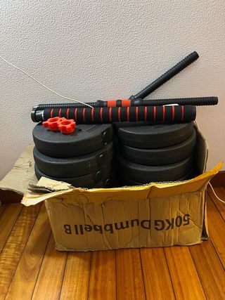 Banco de pesas plegable y set mancuernas