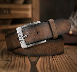 Cinturón de Cuero Camello Estilo Jeans 110cm