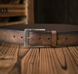 Cinturón de Cuero Camello Estilo Jeans 110cm