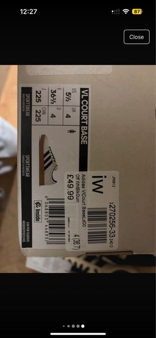 Adidas VL Court Base Blanco/Negro/Goma 36.5