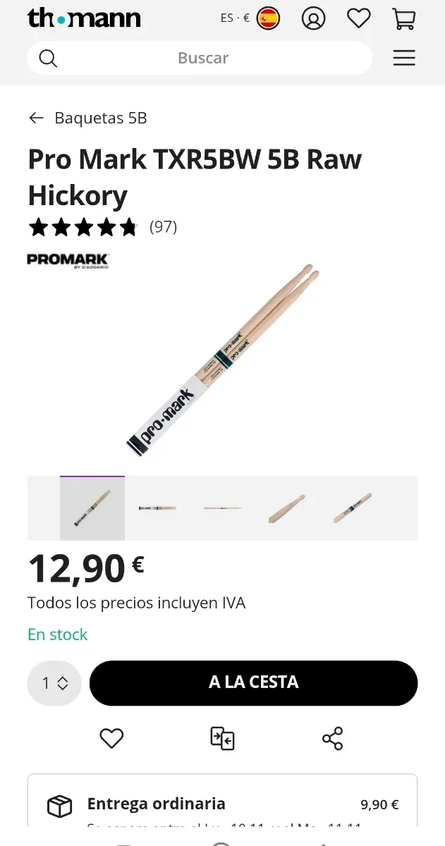 Baquetas Pro Mark 5B Hickory