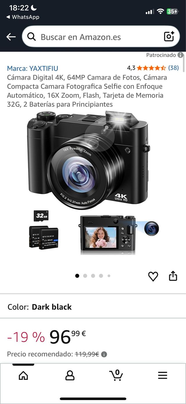 Cámara Digital YAXTIFIU 4K 64MP Negra