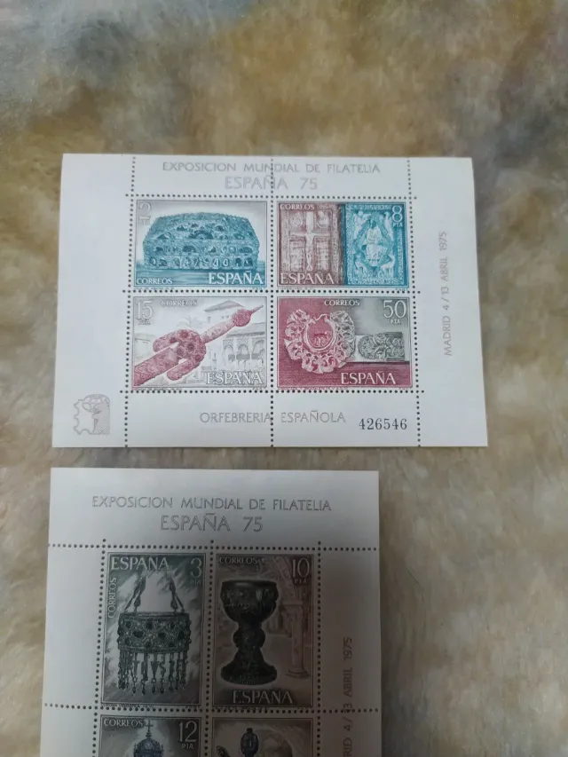 Fogli, francobolli, Spagna, 1975