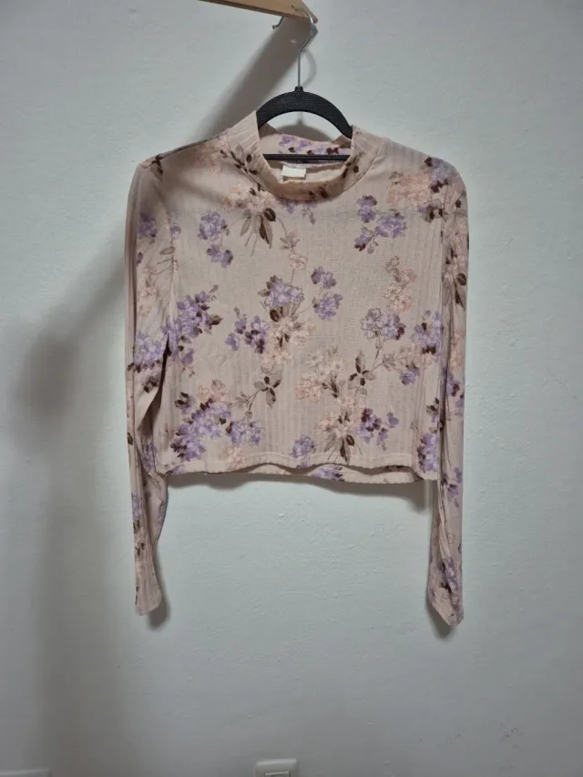 Crop top canalé floral