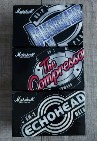 Pedales Marshall: EH-1, BB-2, ED-1 y Afinador.