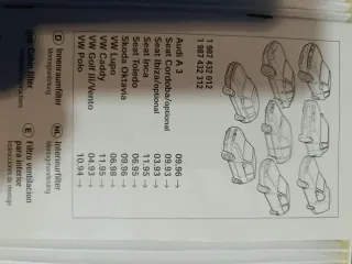 Bosch Filtro Abitacolo Interno Auto.
