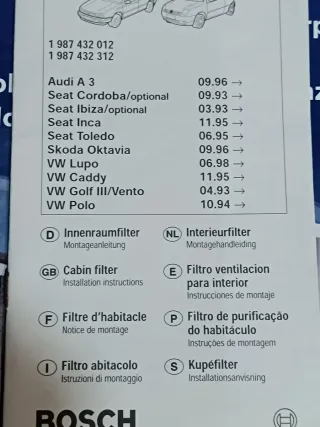 Bosch Filtro Abitacolo Interno Auto.