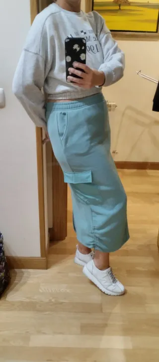 Falda larga color verde azulado